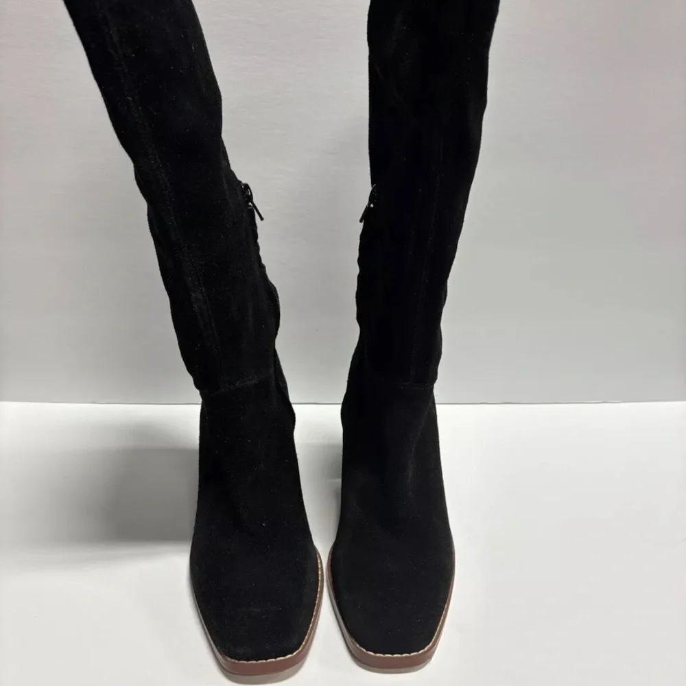 Crown Vintage Women’s Ravvi, Black Suede Tall Boots, Size 8 M